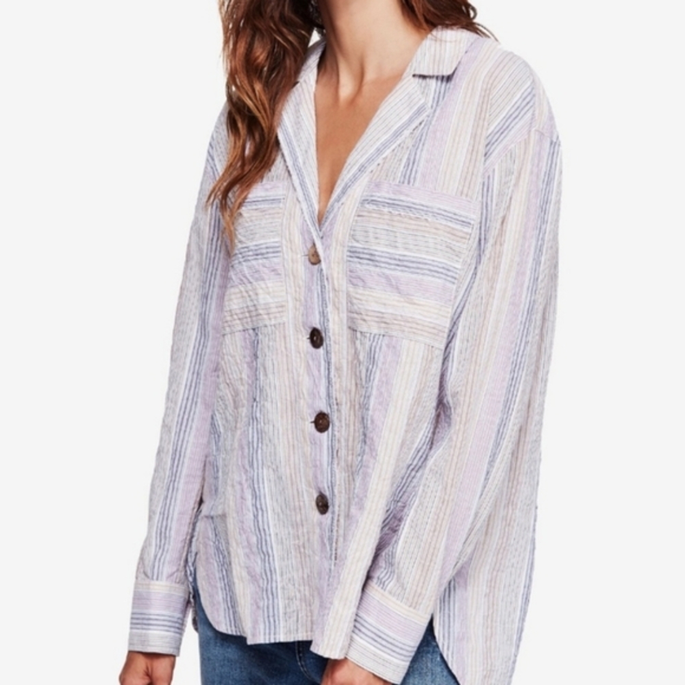 NWT Free People High Tide Striped Oversized Shirt